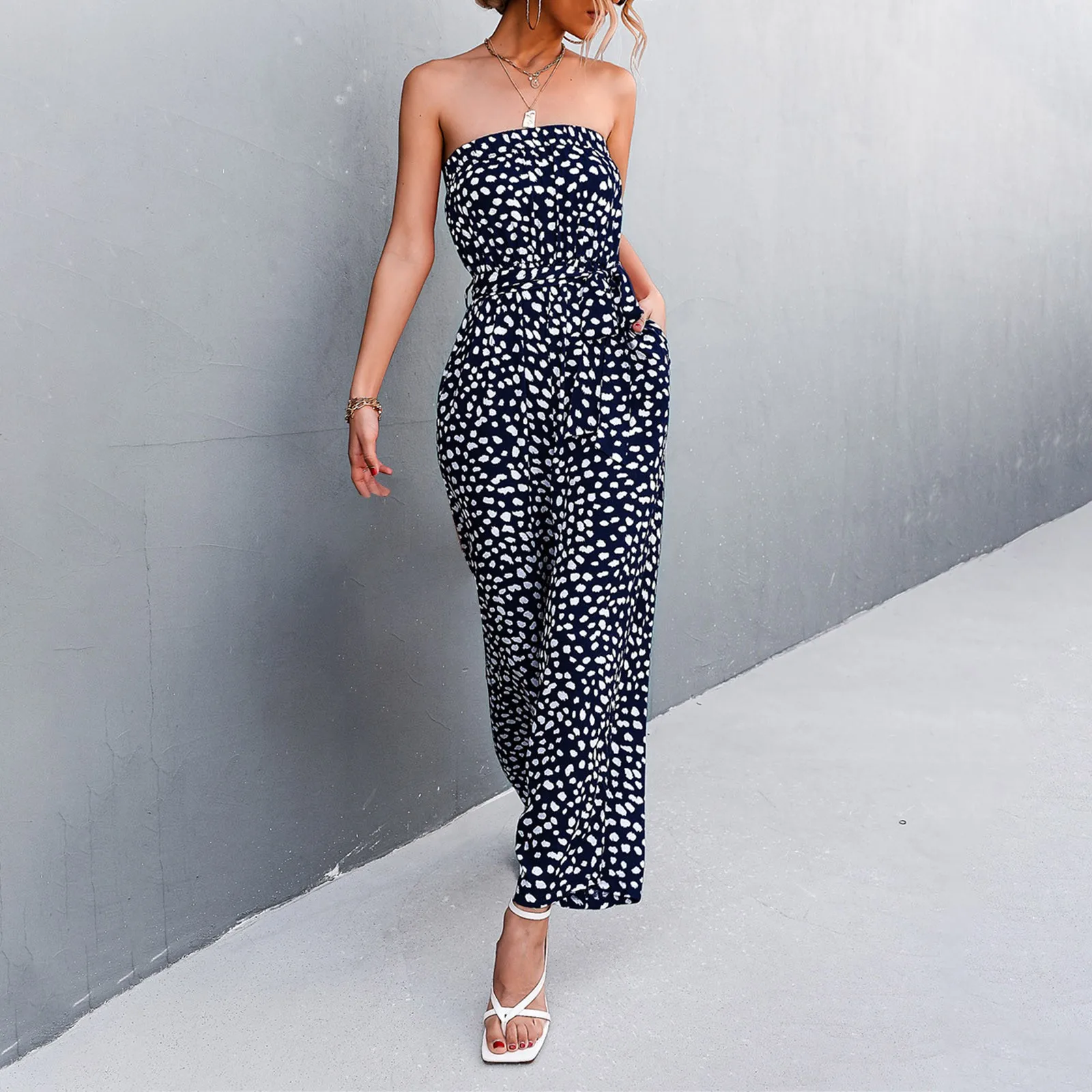 

Hammer Jumpsuit Hang Neck Net Yarn Splicing Wide Leg Jumpsuit Petite Jumpsuits for Women Long Sleeve Jumpsuits for Women Long