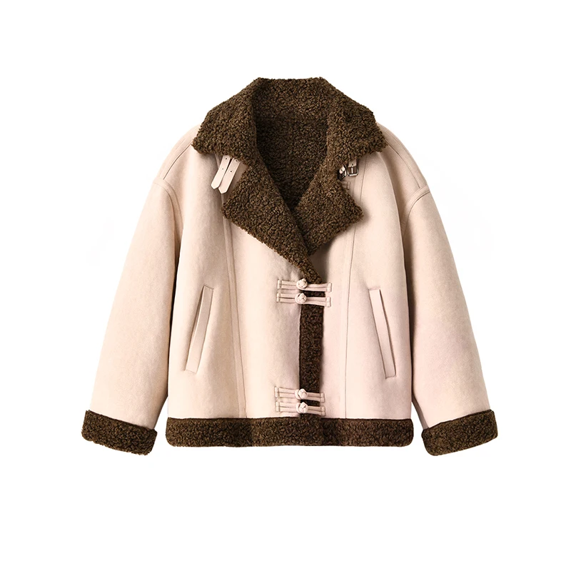 New  Casacos Femininos Inverno 2022  Faux Fur  Faux Leather  Full Pelt  Thick Warm Fur  High Street  Spliced  Turn-down Collar