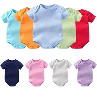 solid color baby envelope stand collar short sleeve triangular pure cotton thin section boys and girls baby bodysuit multicolor
