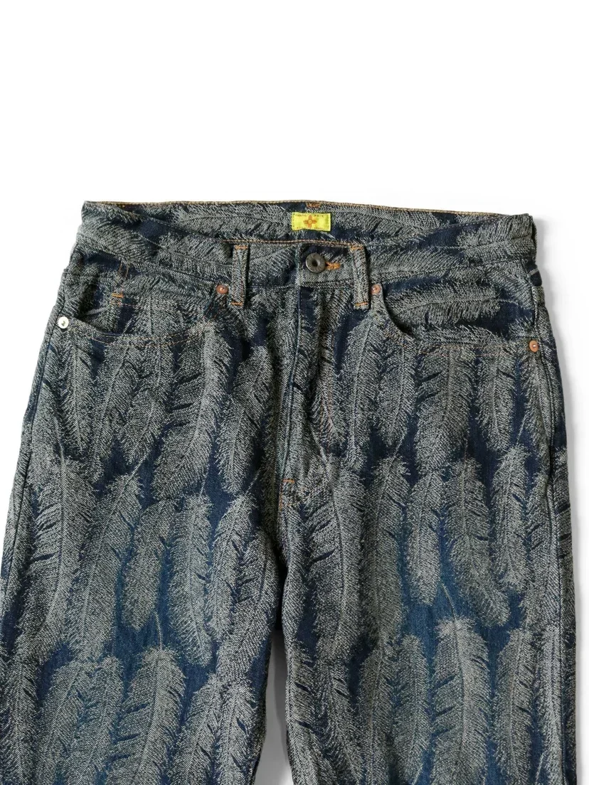 New Japanese Style Hirata and Hiroshi Casual Men's Women's Loose Denim Jacquard Feather Flared Pants Versatile