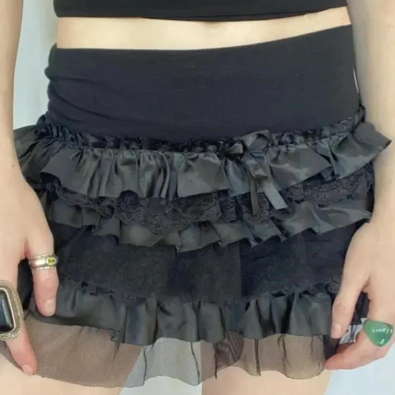 

Женская мини-юбка с оборками y2k, кружевная юбка с заниженной талией и эластичным поясом в стиле 1920-х, уличная одежда для девочек