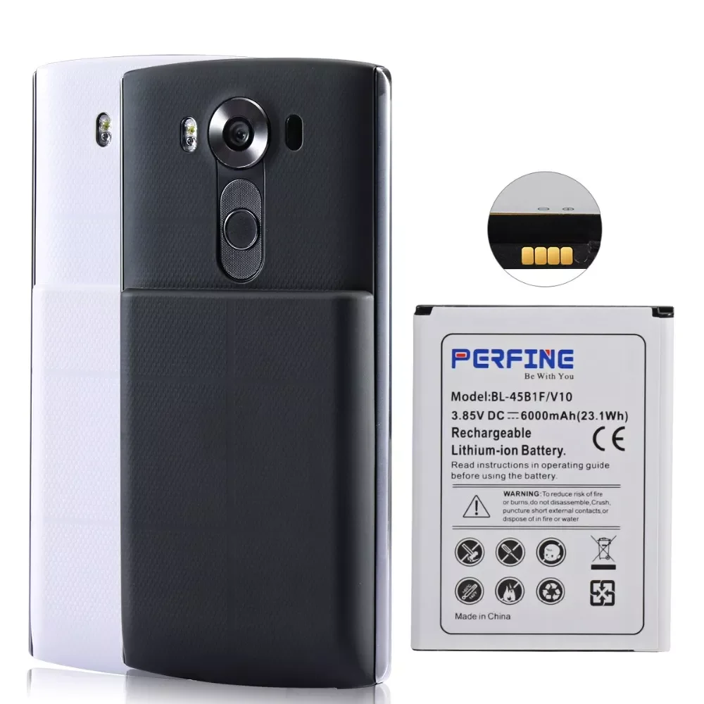 

2023New Perfine BL-45B1F For LG V10 H900 VS990 Extended Battery With Back Cover Case Black&White 6000mAh Mobile Phone Batter
