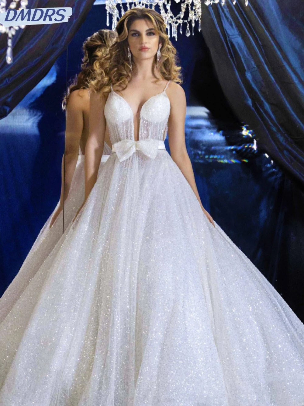 

Женское свадебное платье с блестками, длинное блестящее ТРАПЕЦИЕВИДНОЕ ПЛАТЬЕ на тонких бретельках с открытой спиной, классическое элегантное платье невесты