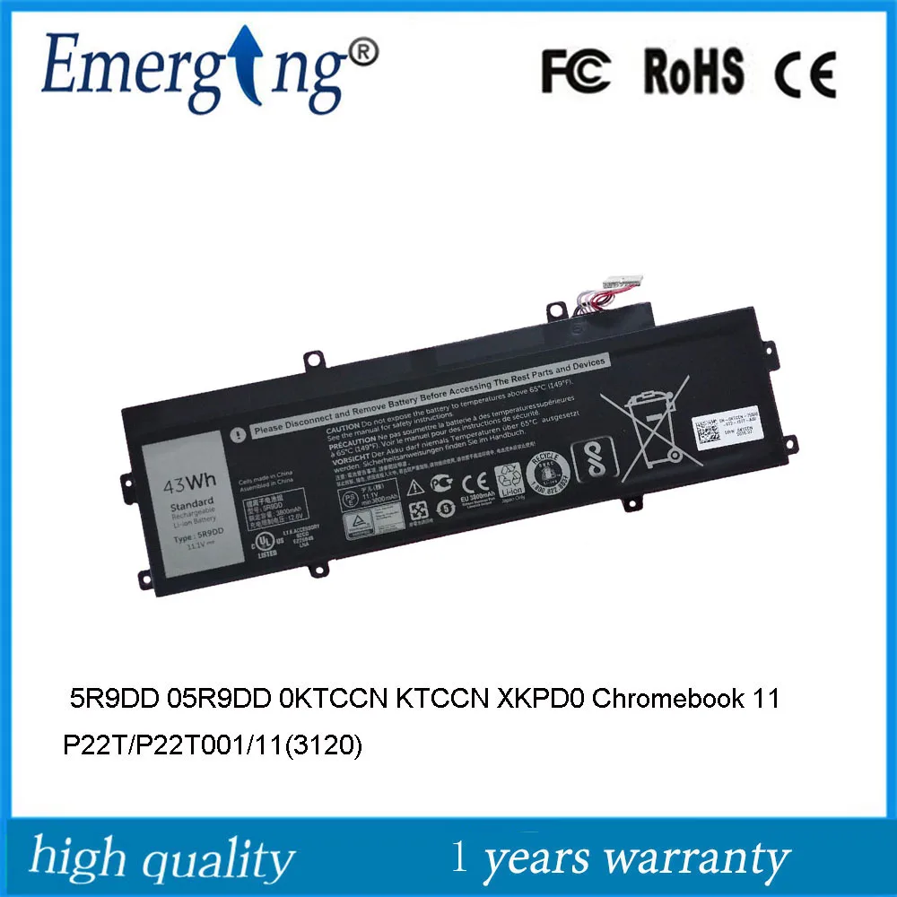Аккумулятор 11,1 В 43Wh 5R9DD для ноутбука Dell Chromebook 11 3120 P22T KTCCN XKPD0 P22T001