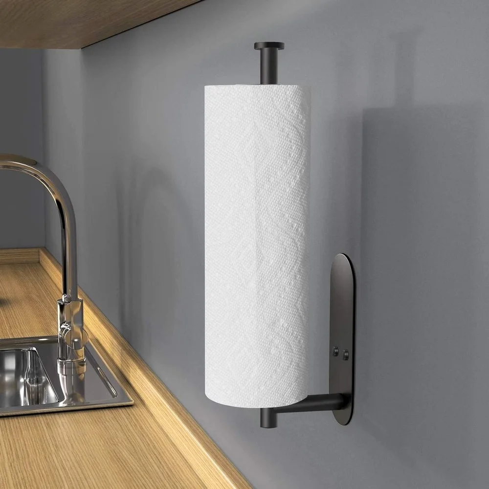

Walled Paper Towel Black Paper Towel Roll Holder Stick Adhesive Paper Towel Holder Under Cabinet Wall Mount for Kitchen