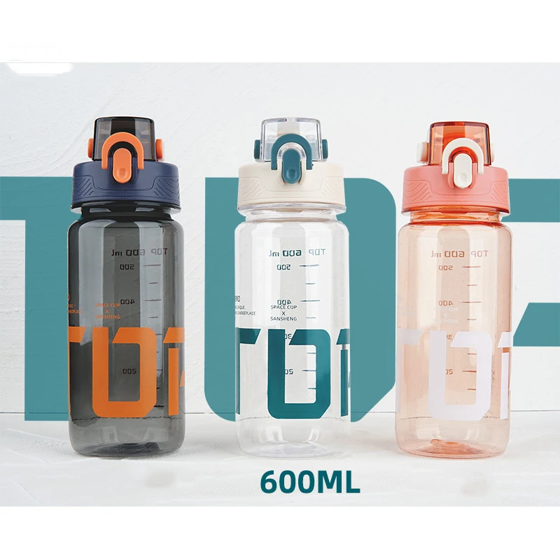 

600ML Water Bottle Girls Water Bottle with Straw Portable Travel Cup Outdoor Sports Fitness Leakproof Kids Water Bottle