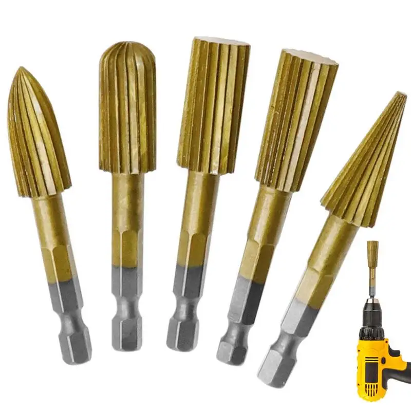 

Woodworking Rotary File Set 5PCS High-Speed Steel Burr Bits Rotary Carving Burs Hex Shank HSS Burrs Bit Mill Cutter Durable