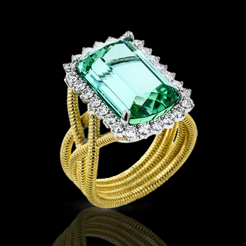 

Fashion Rectangle Emerald Rings Ladies Geometric Gemstones Women Birthday Anniversary Gift Wholesale