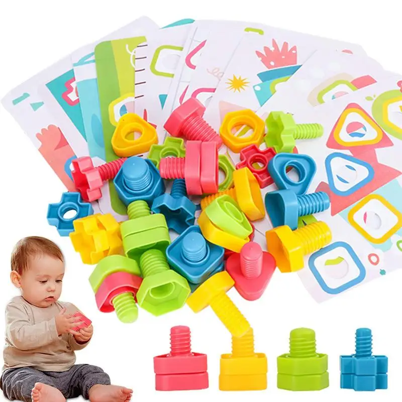

Kids Nut And Bolt Set Matching Color And Shape Game Toy STEM Educational Montessori Building Construction Fine Motor Skills For