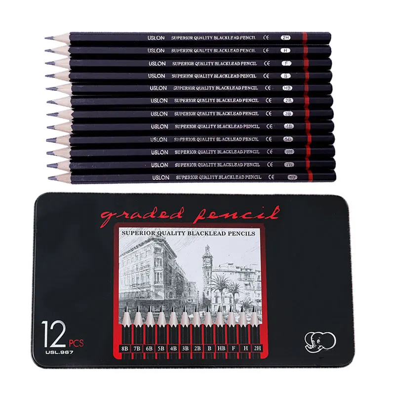 

12 Pieces Professional Sketch Drawing Pencil Set 2H H F B HB 2B 3B 4B 5B 6B 7B 8B Painting Drawing Pencils Stationery Supplies