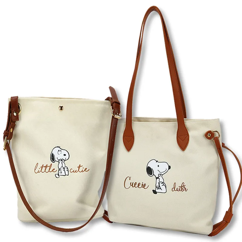 

Snoopy Spike New Kawaii Bucket Bag Ins Fashion Printing Simple Shoulder Bag Cartoon Simple Constraint Pocket Canvas Bag