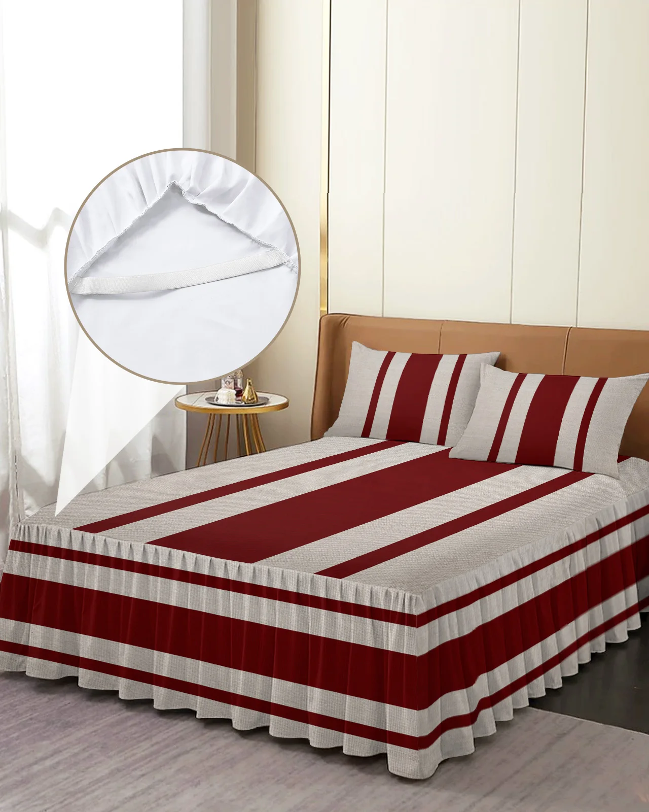 

Винтажное красное постельное белье в полоску, эластичное натянутое покрывало с наволочками, наматрасник, Комплект постельного белья, простыня