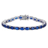 trendy 925 sterling silver oval lab grown sapphire bracelet for women plated white gold blue gemstone tennis chain bracelets