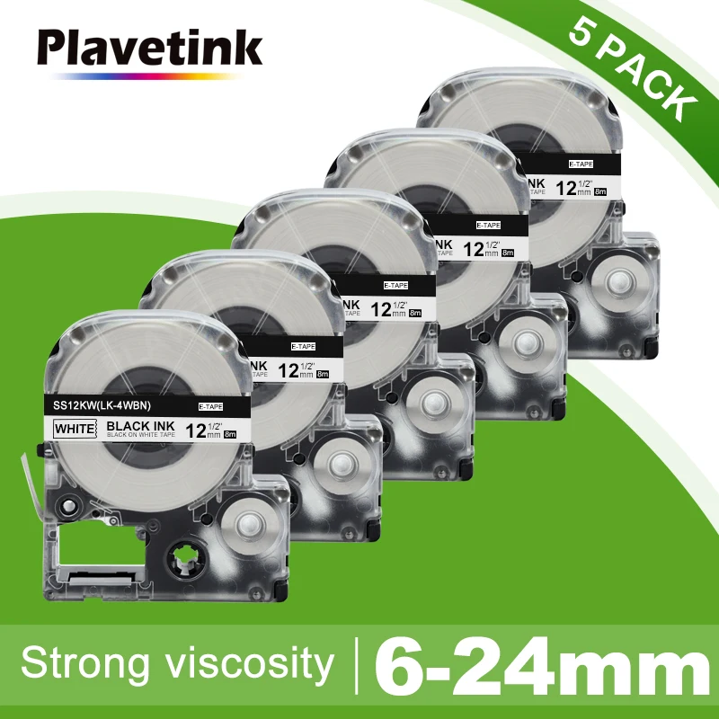 

Лента для этикеток Plavetink, 5 шт., 12 кВт, совместима с EPSON LW-300 LW-400 LW-600P LW-700, принтер 12 мм * 8 м, черная на белой ленте