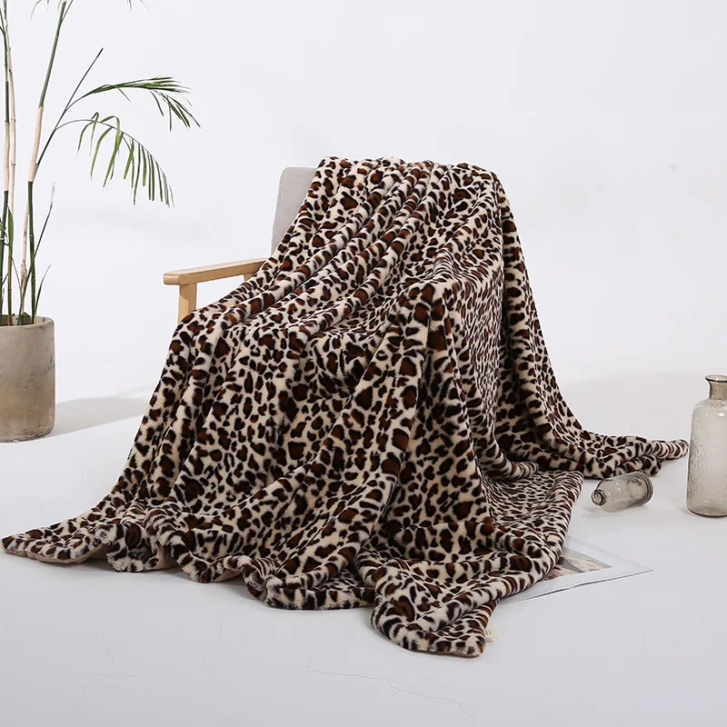 

Luxury Leopard Design Fuzzy Blanket Sheets Super Soft Rabbit Fur Crystal Short Plush Bedding Sofa Cover 130*160 cm/160*200cm