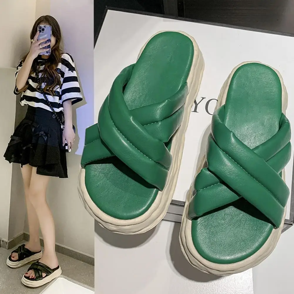 

Thick Sole Women Slippers Cross Shape Anti Skid Rubber Candy Color Open Toe Sandals Outdoor Beach Sandals Women Casual Shoes