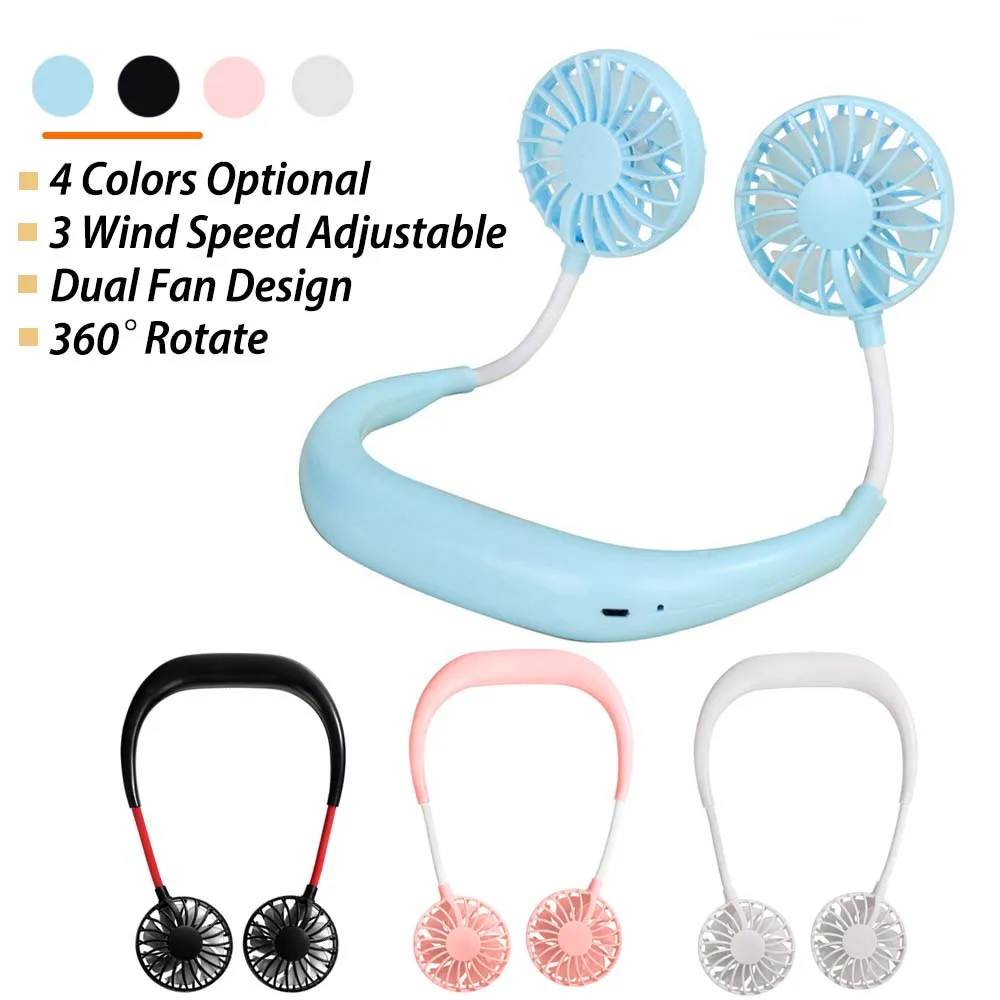 

Portable Hanging Neck Fan Cold Fan Neckband Fan USB Rechargeable Mini Sports Fan 3-Speed Adjustable Neck Dual Fan Home Office