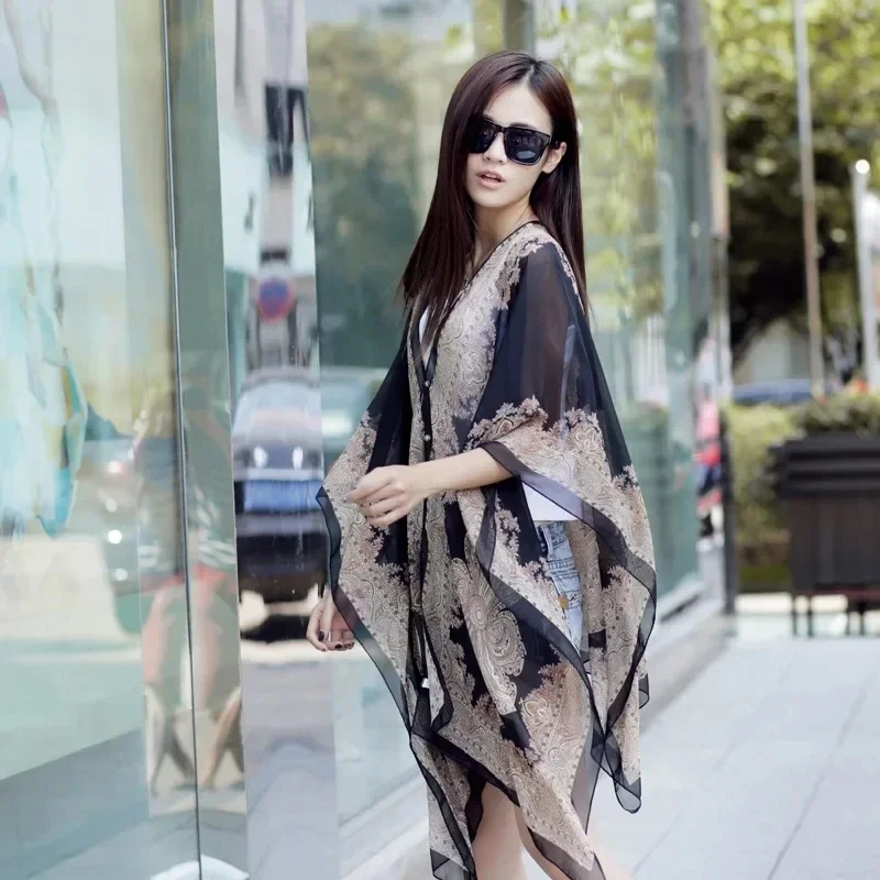 Модные женские пончо накидки летний солнцезащитный козырек шаль с имитацией
