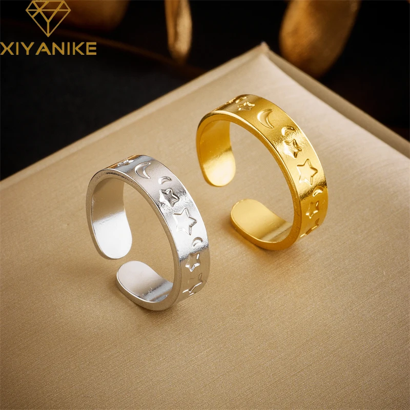 

XIYANIKE 316L Stainless Steel Star Moon Ring for Woman Opening Couple Newly Arrived Chic Birthday Jewelry Gift Accessories Bague