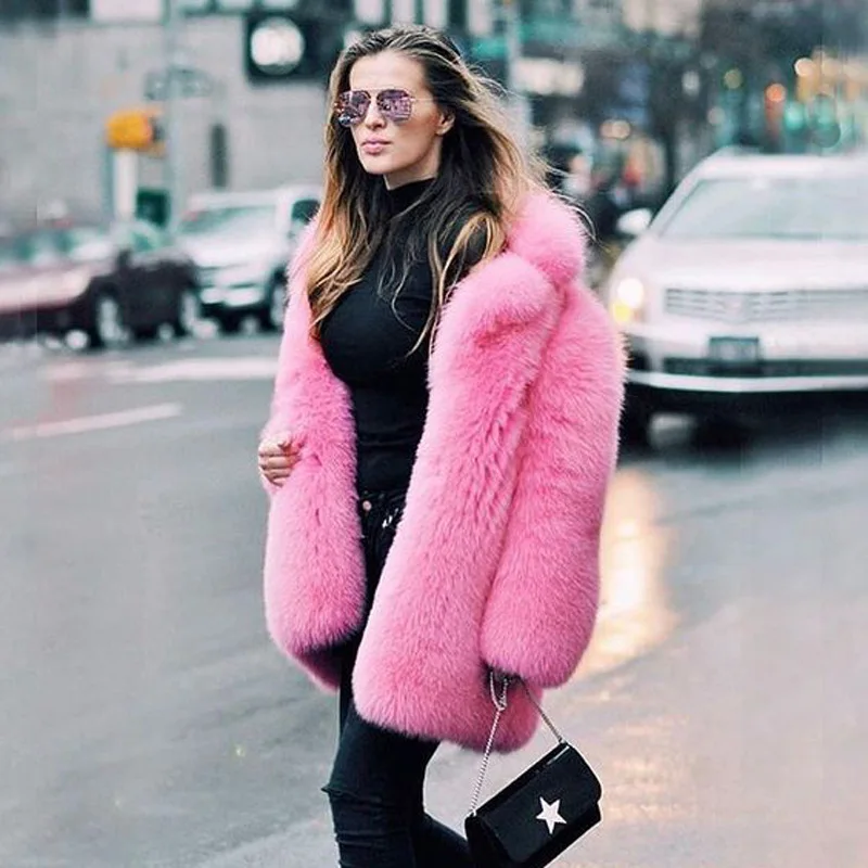 Winter Warm Faux Fur Coat Women White Pink Luxury Elegant Fluffy Fake Rabbit Fur Jackets Outfits Fashion Plush Coat Streetwear