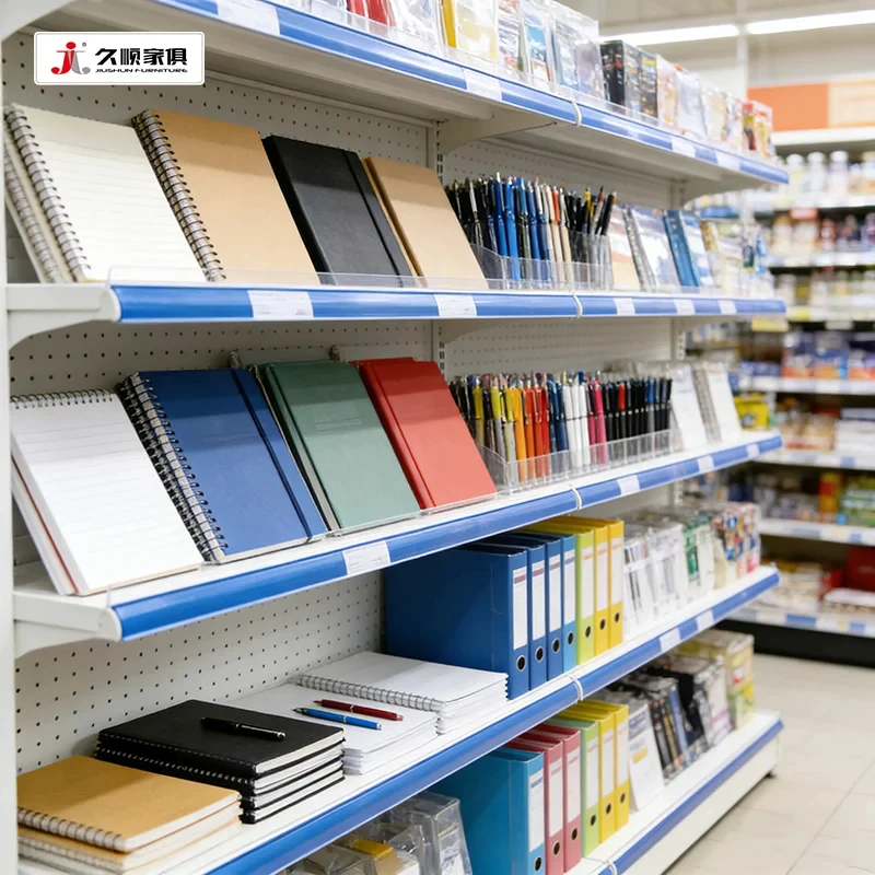 Фото Металлические двухсторонние стеллажи для супермаркетов Custom.JIUSHUN White Gondola Estantes Display Grocery Retail №4