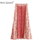 Женская пляжная юбка с пуговицами спереди, длинная юбка в богемном стиле с цветочным принтом