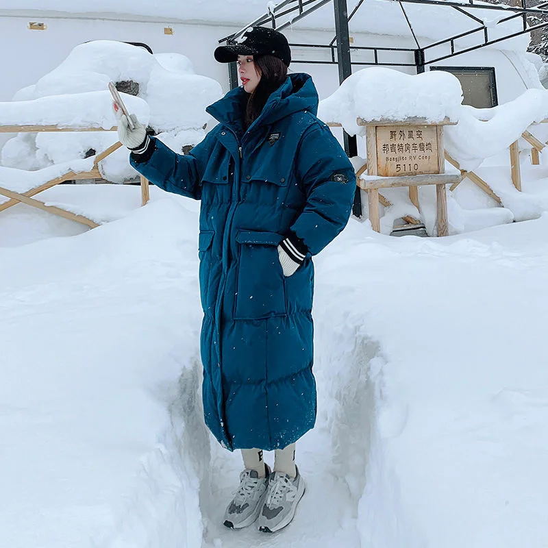 Winter Coat Women Blue Down Padded Parkas Women's 2022 New Mid-length Over-the-knee Warm Jacket Women Winter Clothes Women Coat