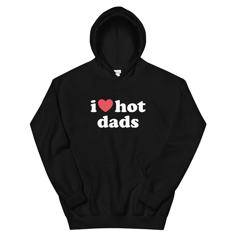 

Funny Letters I Love Hot Dads Boyfriend Style Graphic Hoodies Women Long Sleeve Pullovers Streetwear Loose Outfits Friends Gift