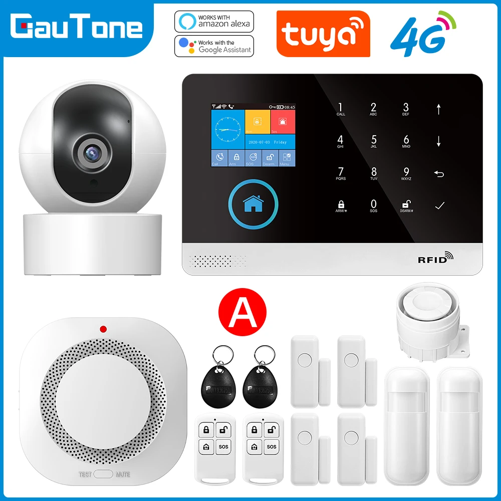 Gautone 4G Wifi Alarm System Tuya Smart 433MHz Wireless Security Home Alarm Smart Life app Control PG103