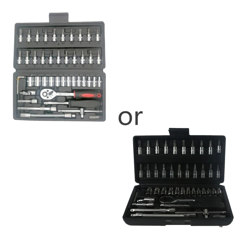 

46 Pieces Ratchet Wrench Tools Kit for Tightening Bolts Nuts Screws Screwdriver Drive Socket & Bit Set High Hardness