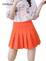 orange gothic women pleated skirts elastic waist woman skirt preppy style ladies dance mini skirt casual a line female skirts