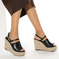 2022 summer new womens sandals fashion fish mouth waterproof platform buckle hemp wedge sandals high heels shoes