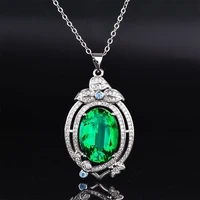 new inlaid imitation natural emerald egg shaped pendant luxury full diamond flower bride wedding necklace for banquet women