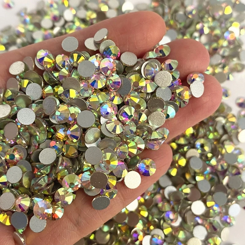 

High Quality Glass Flatback Rhinestone Glitter Crystal AB Round Diamond Non Hotfix Rhinestones for Nail Art Clothes Decoration
