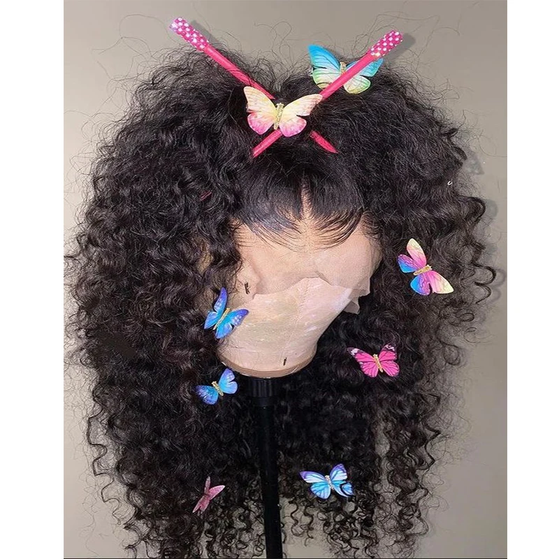 

Glueless Preplucked Soft Short Bob 26" Natural Black Kinky Curly Lace Front Wig For Women BabyHair Heat Resistant Daily