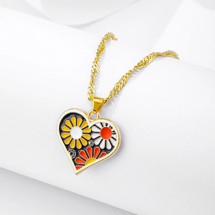 

Simple Design Multicolour Dripping Oil Heart Pendant Necklace Choker Necklace for Women Party Fashion Jewelry Wholesale
