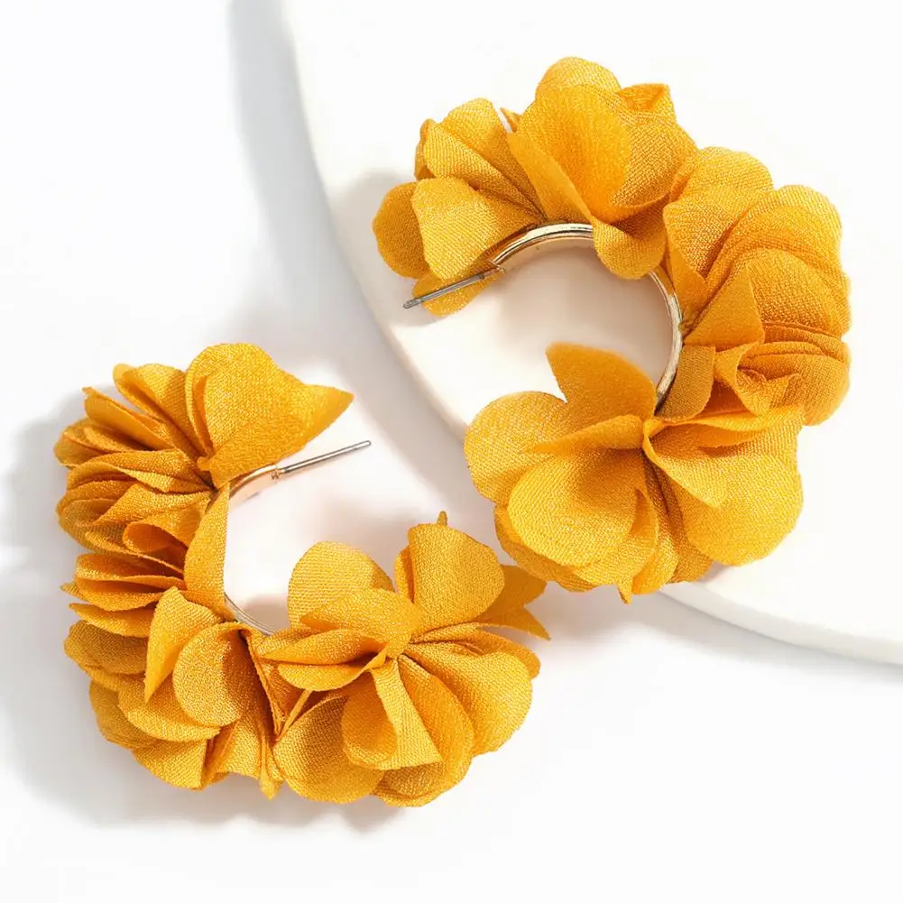 

Lace Flower Big Stud Earrings Elegant C-shaped Bohemian Women Wedding Party Trendy Large Drop Earrings Clothing Accessories