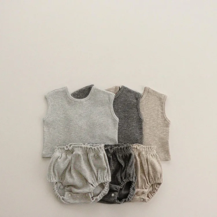 

Children's summer suits boys and girls summer breathable sleeveless vest shorts two-sided baby clothes
