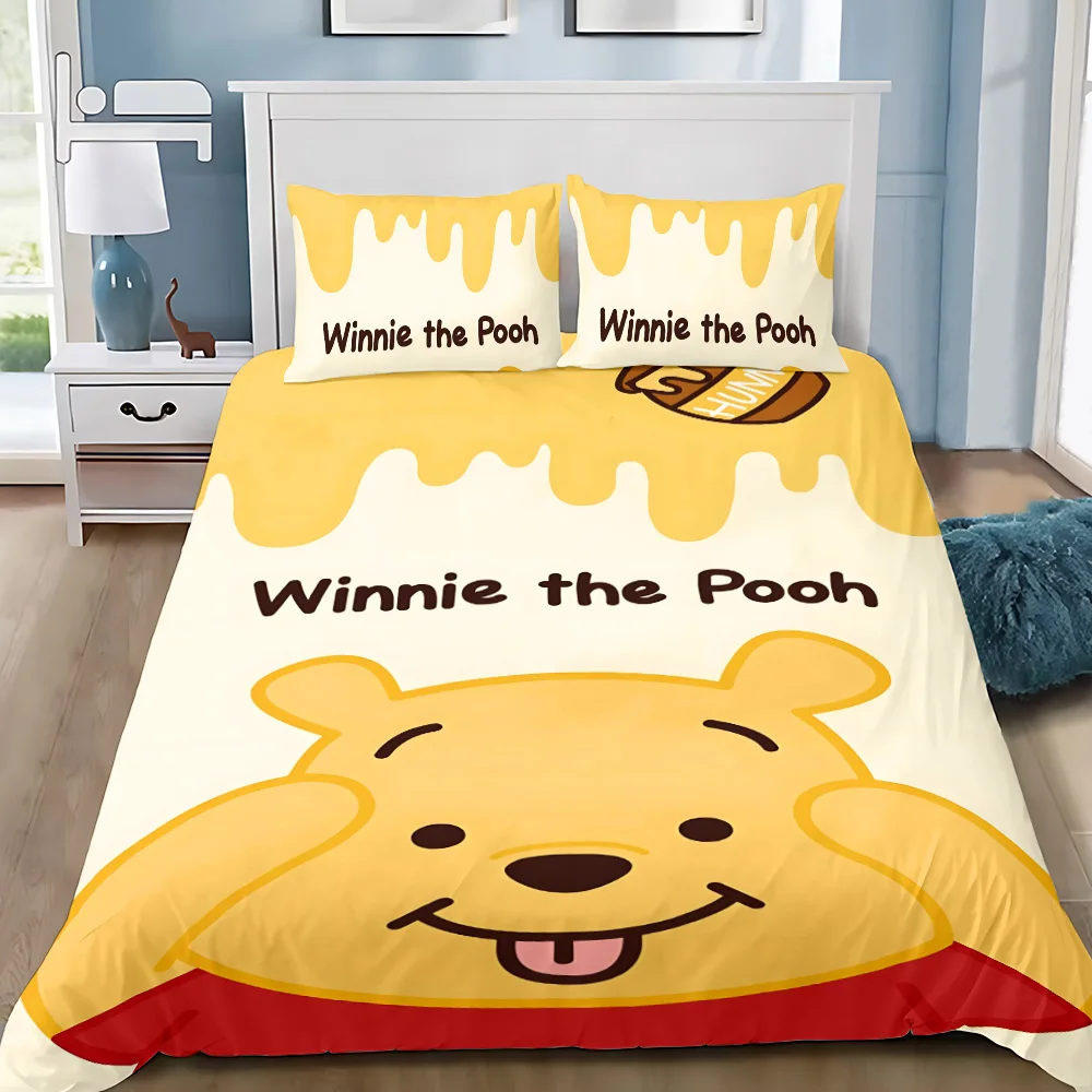 Cute Duvet Cover Pillowcase Bedding Set Winnie the Pooh Adult Boy Girl Bedroom Decoration Children Gift Single Double Large Size