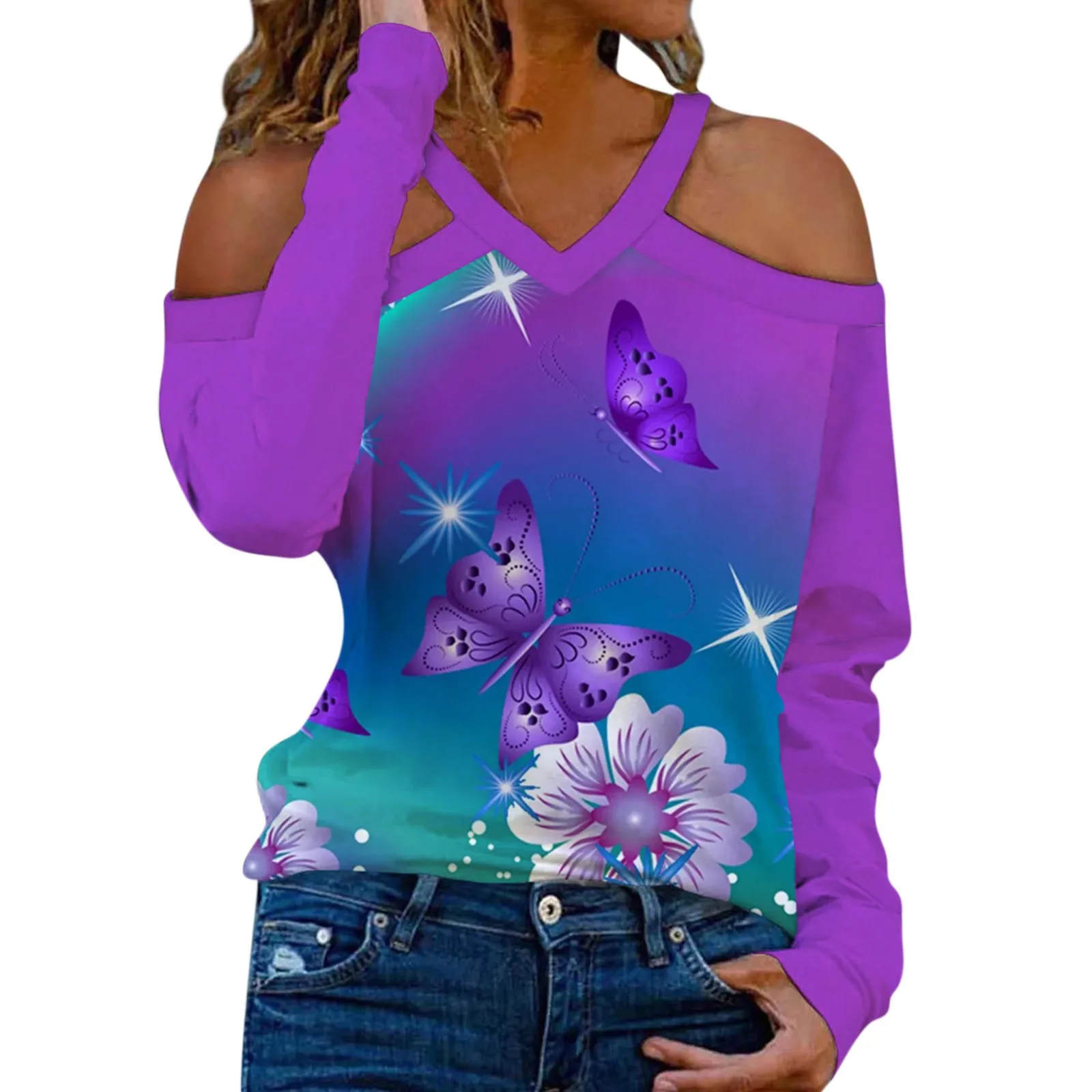 

Футболка женская с V-образным вырезом, модная Базовая рубашка с цифровой лямкой на шее, блузка с 3D принтом