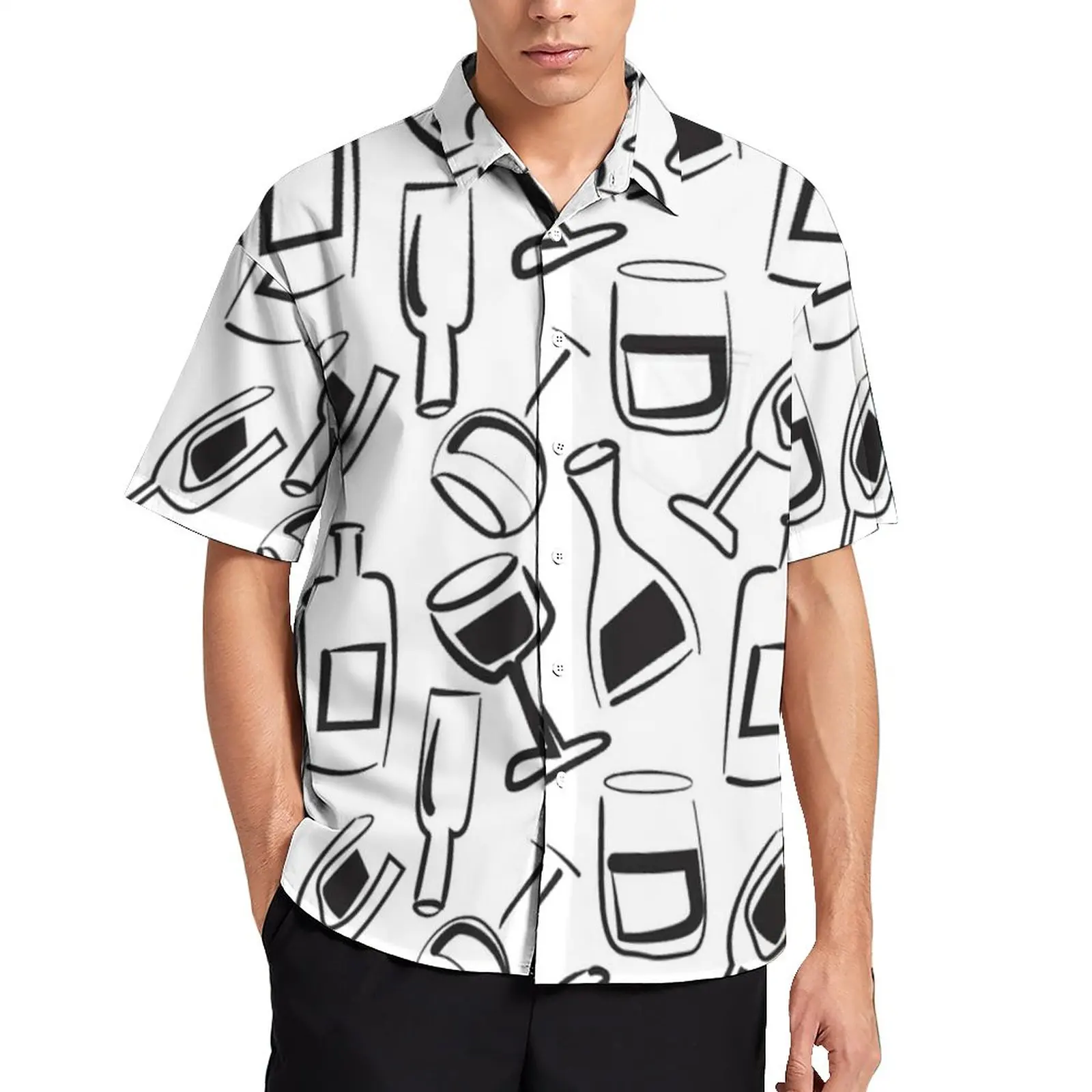 

Wine Lovers Loose Shirt Men Beach Liquor Cabernet Print Casual Shirts Hawaiian Design Short Sleeve Y2K Oversized Blouses