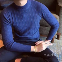 4xl 2022 new autumn and winter boutique fashion striped mens half turtleneck sweater pure color comfortable casual male sweater