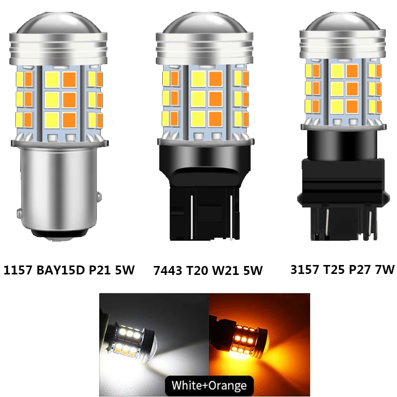

Двойной цвет 1157 BAY15D P21/5W Led T20 7443 W21/5W Светодиодная лампа T25 3157 P27/7W Автомобильная DRL указатель поворота Автоматические фонари Лампа переключателя 12 В