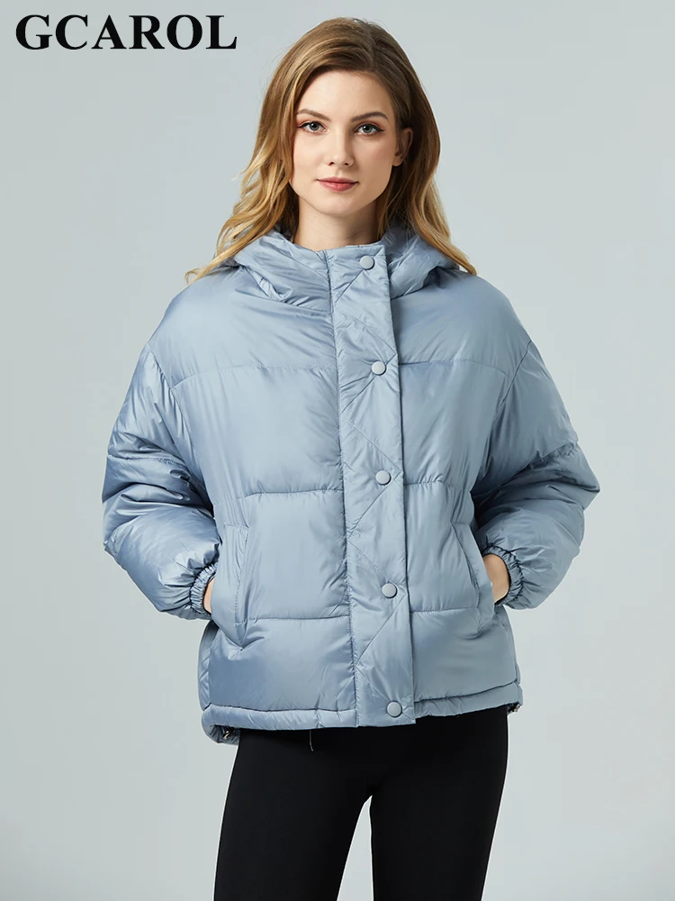 

GCAROL Winter Women Cotton-Padded Hooded Jacket Thickened Streetwear Bread Puffy Short Quilted Candy Coat Loose Daily Wear