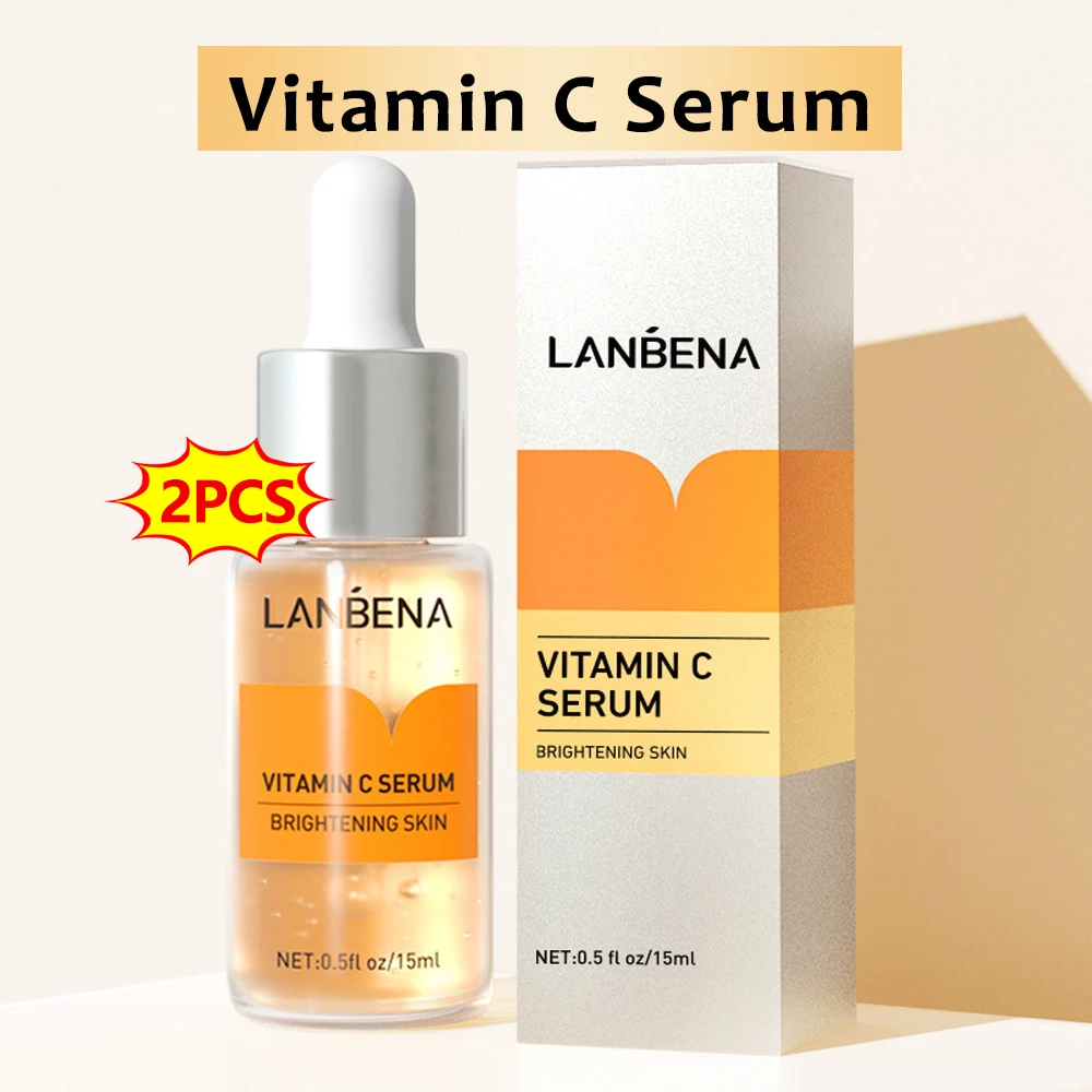 

2Pcs LANBENA Vitamin C Face Serum Whitening Hyaluronic Face Cream Lighten Dark Spots Remove Freckle Speckle Essence Skin Care