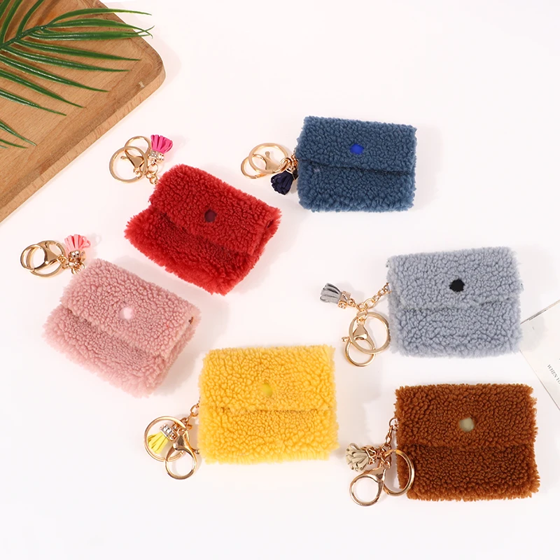 

Coin Purse Plush Key Chain Cute Color Pendant Key Ring Backpack Headphone Case Charms Car Decoration Bag Accessories