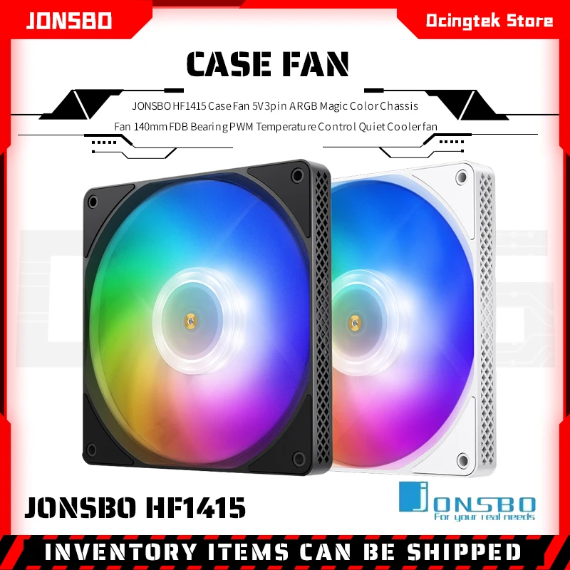 

JONSBO HF1415 Case Fan 5V 3pin ARGB Magic Color Chassis Cooler Fan 140mm FDB Bearing PWM Temperature Control Quiet Cooler fan