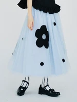 imakokoni 2022 original design flower baby blue mesh skirt contrast color a line skirt summer chiffon blue skirts for women22361