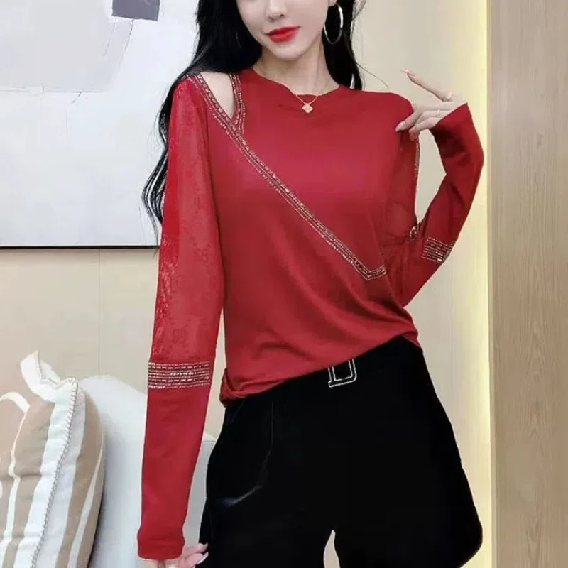 Весенне-осенние новые элегантные модные однотонные футболки из смешанного