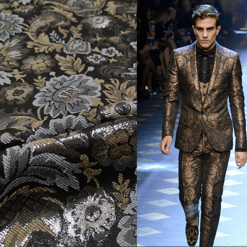 

Jacquard Brocade Fabric European Style Retro Gold Silk Autumn and Winter Children's Dress Costumes Stiff Fabrics by the Meter